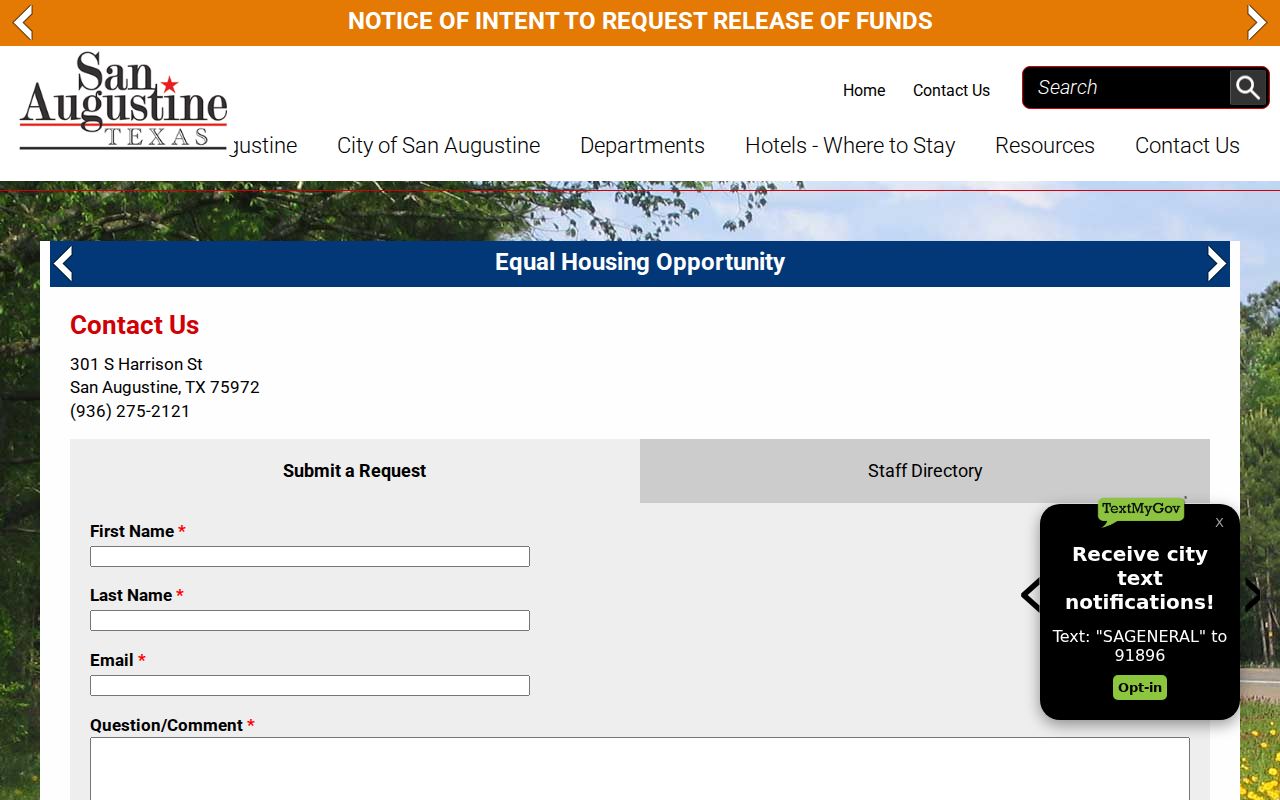 San Augustine police and municipal record contact directory