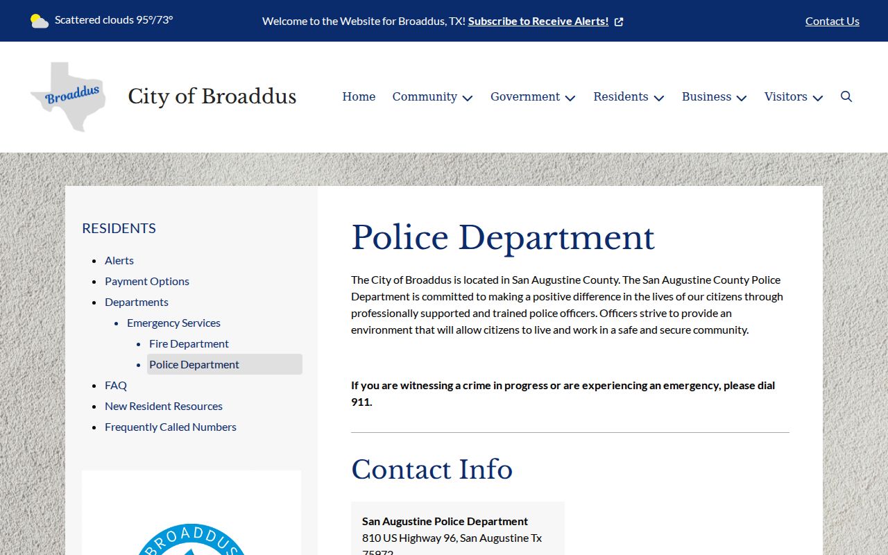 Broaddus police record referral to San Augustine Police Department