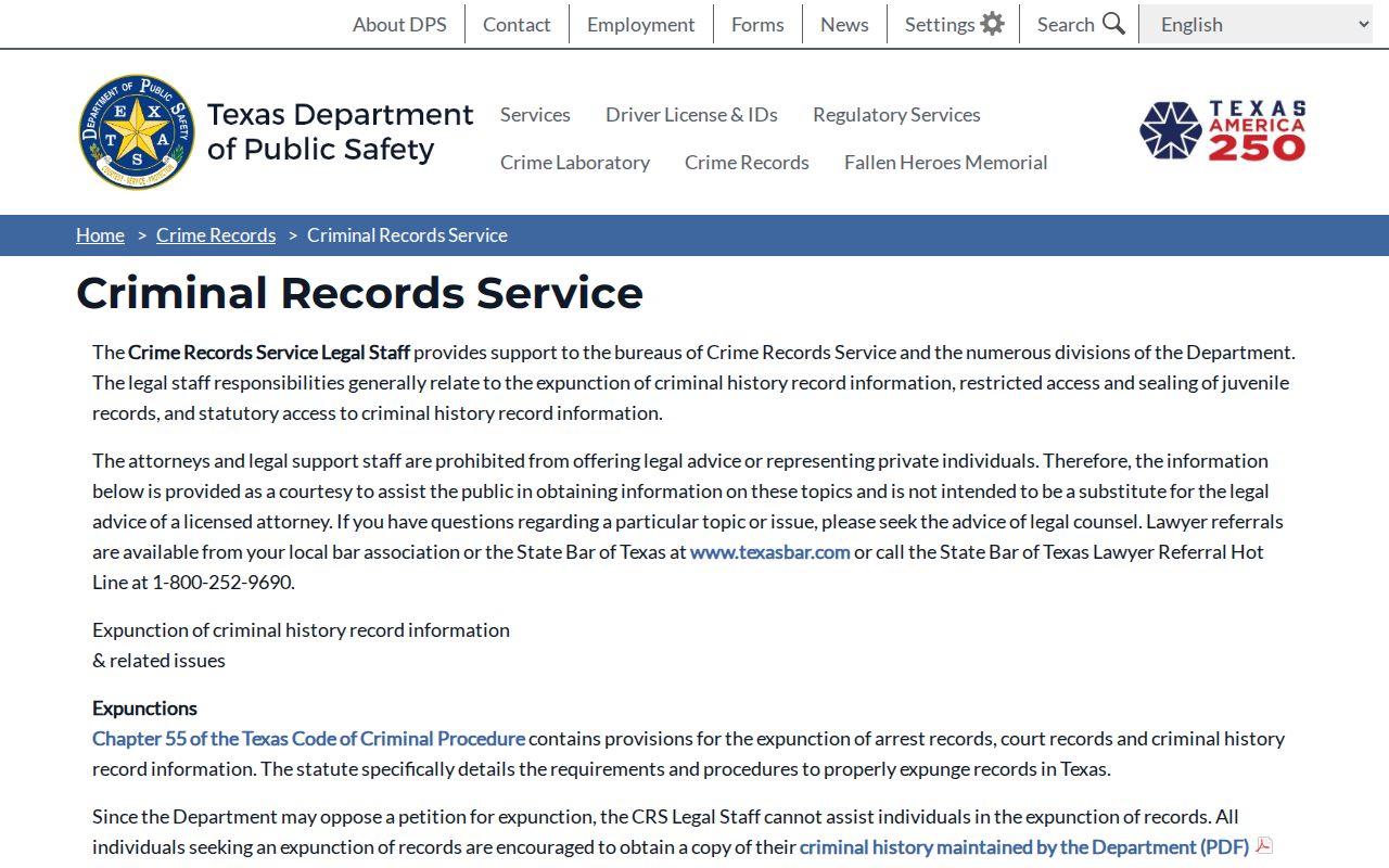 Texas DPS service for San Augustine County arrest record history