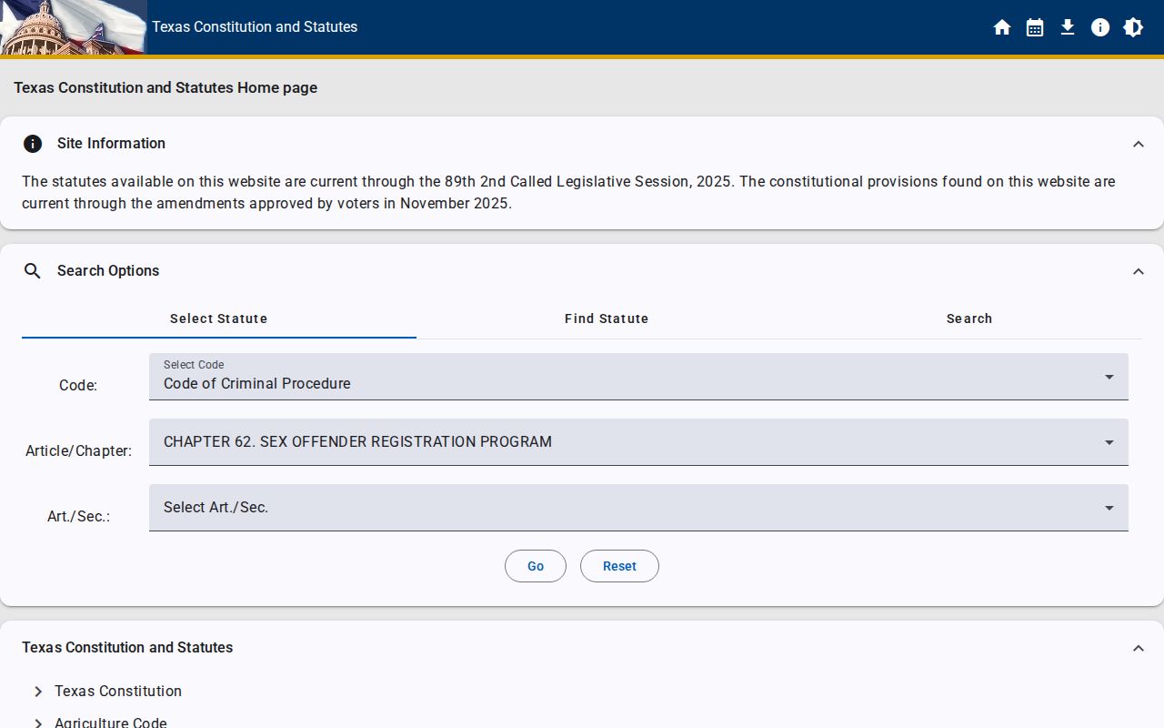 Texas Chapter 62 registration law for a San Augustine County sex offender lookup