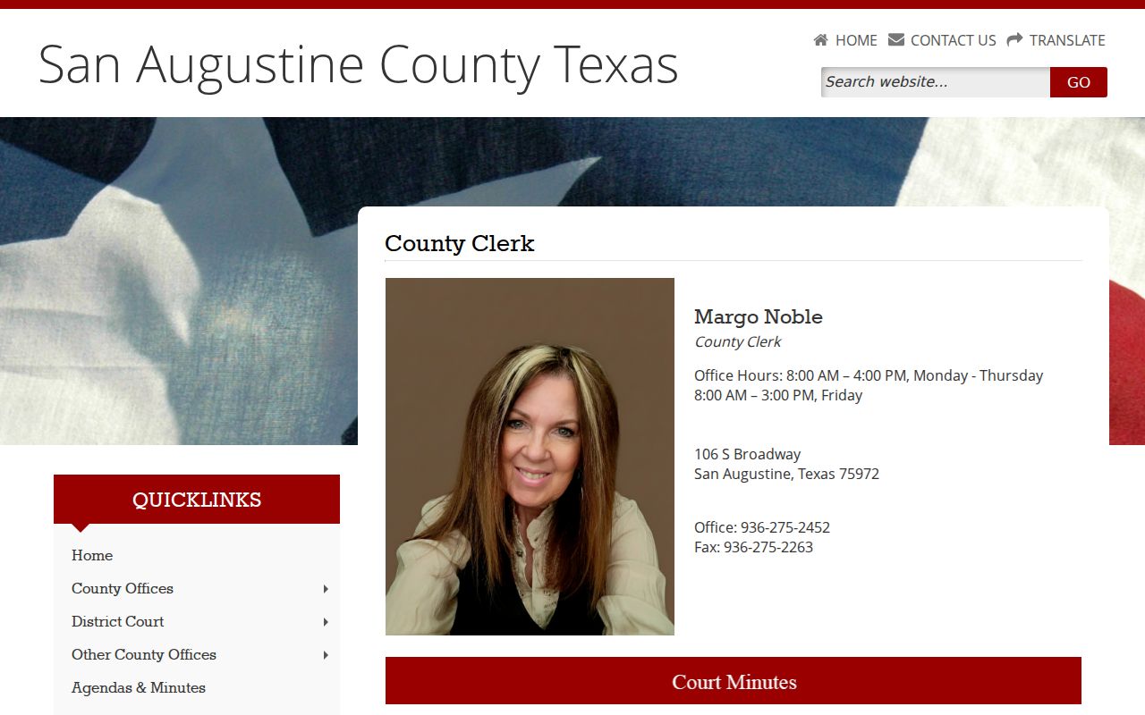 San Augustine County criminal history County Clerk office