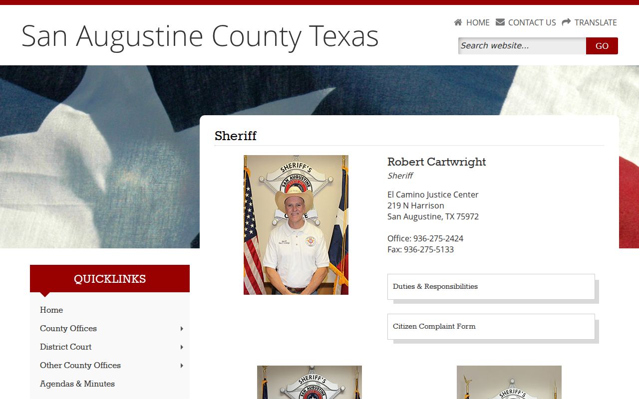 San Augustine County criminal history sheriff and jail contact